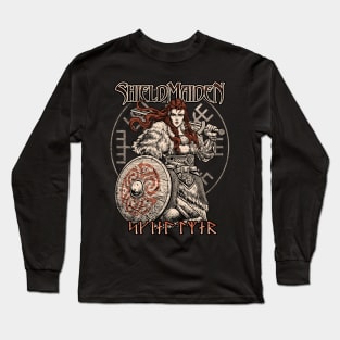 Norse Viking Shieldmaiden Female Warrior Vegvisir Long Sleeve T-Shirt